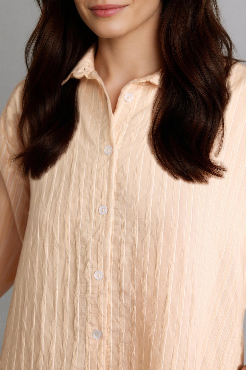 DeFacto Beige Woman Regular Fit Woven Striped Long Sleeve Tunic Casual - Image 3