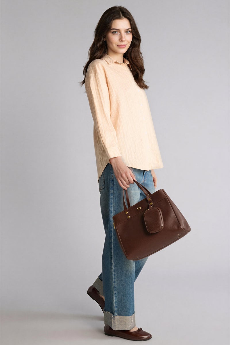 DeFacto Beige Woman Regular Fit Woven Striped Long Sleeve Tunic Casual - Image 2