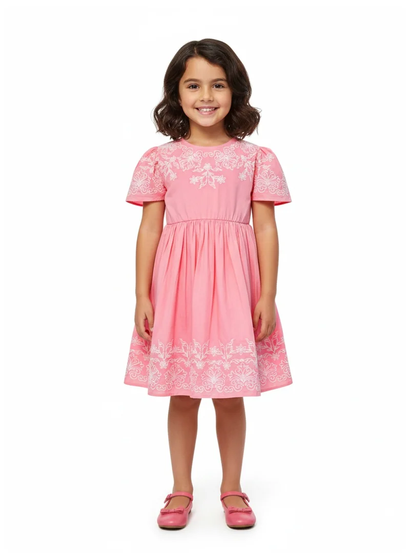 Luxe & Hardy فستان ليزا الوردي المطرز للبنات