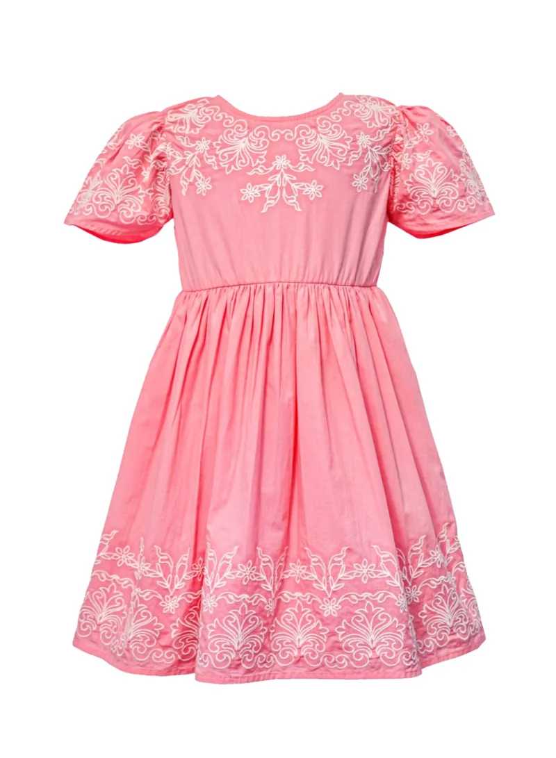 Luxe & Hardy فستان ليزا الوردي المطرز للبنات