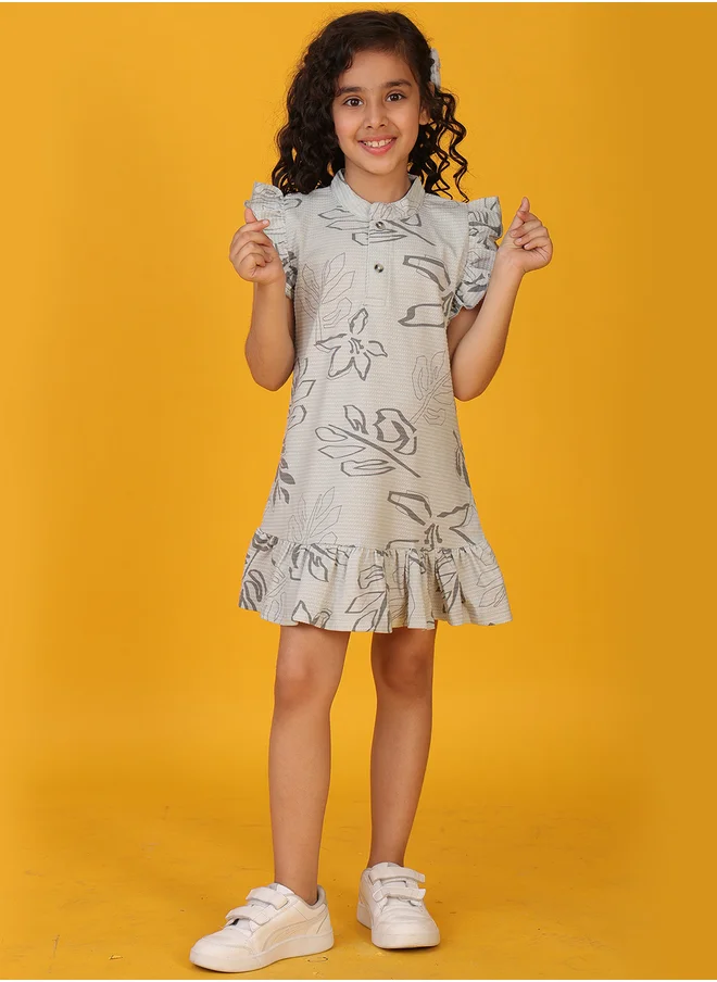انثريلو Anthrilo Textured Ruffled Sleeve Buttoned Mini Dress