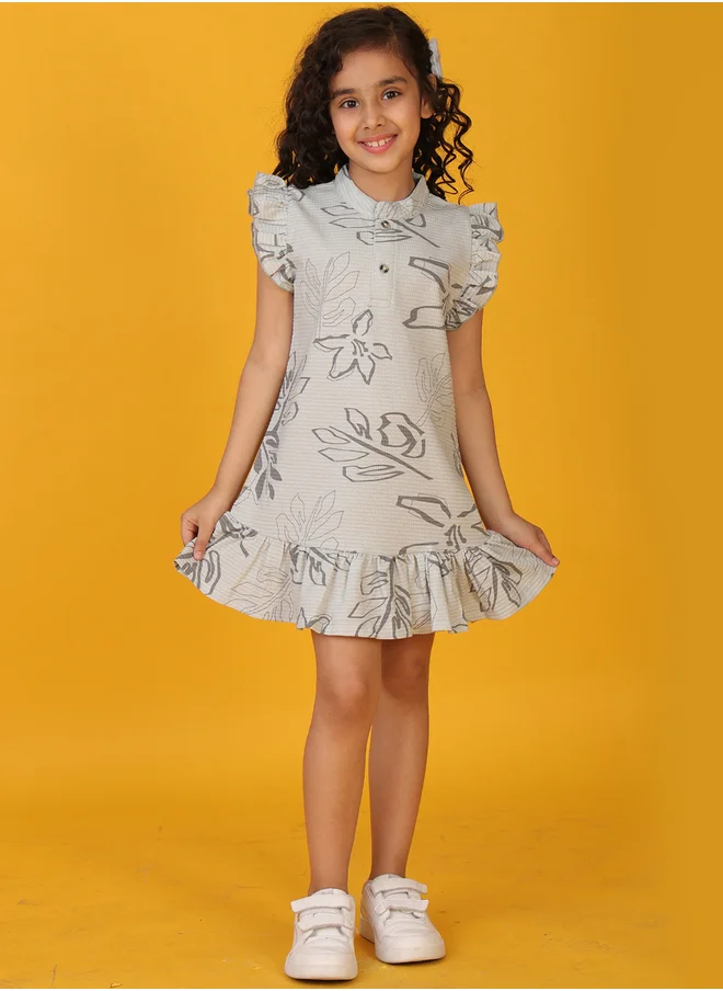 انثريلو Anthrilo Textured Ruffled Sleeve Buttoned Mini Dress