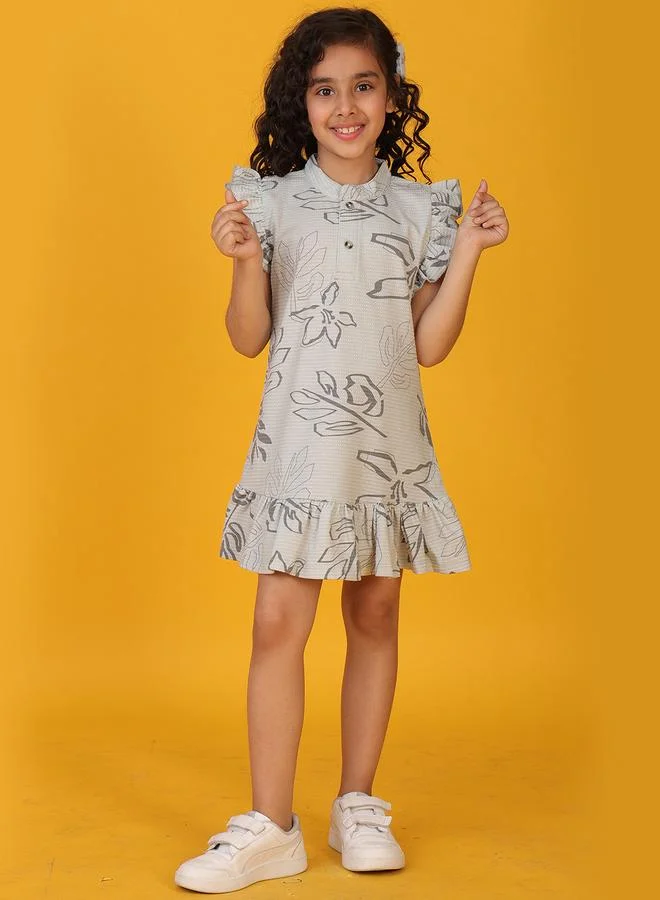 انثريلو فستان قصير بأزرار وأكمام مكشكشة بنقشة أنثرلو