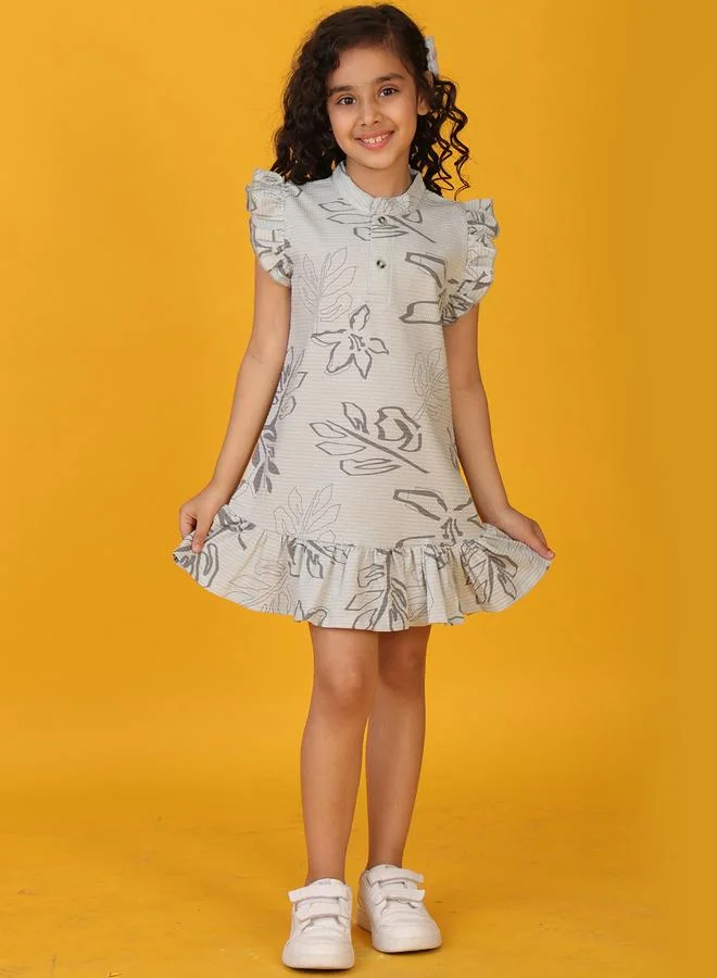 انثريلو فستان قصير بأزرار وأكمام مكشكشة بنقشة أنثرلو