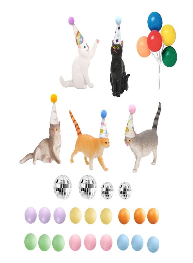DiDida Cat Cake Toppers with Mini Hat Colorful Cake Decoration Set for Party Cat Theme - Image 2