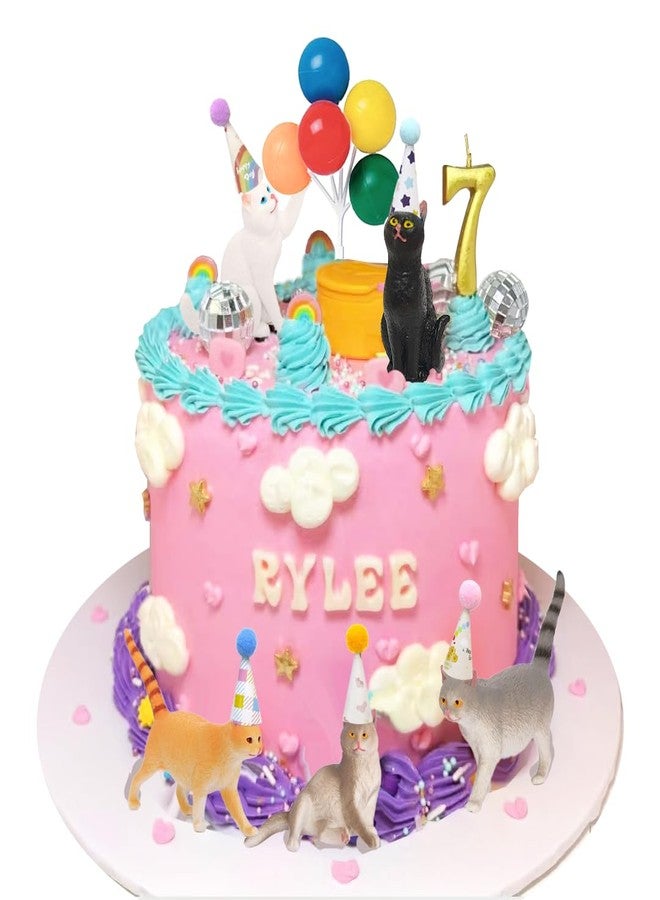 DiDida Cat Cake Toppers with Mini Hat Colorful Cake Decoration Set for Party Cat Theme - Image 1