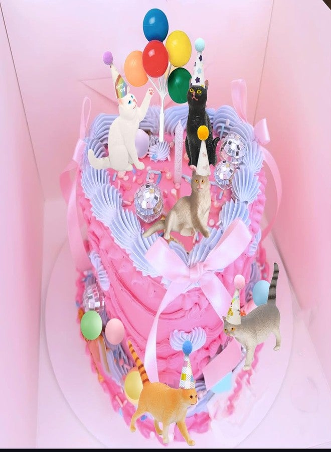 DiDida Cat Cake Toppers with Mini Hat Colorful Cake Decoration Set for Party Cat Theme - Image 4