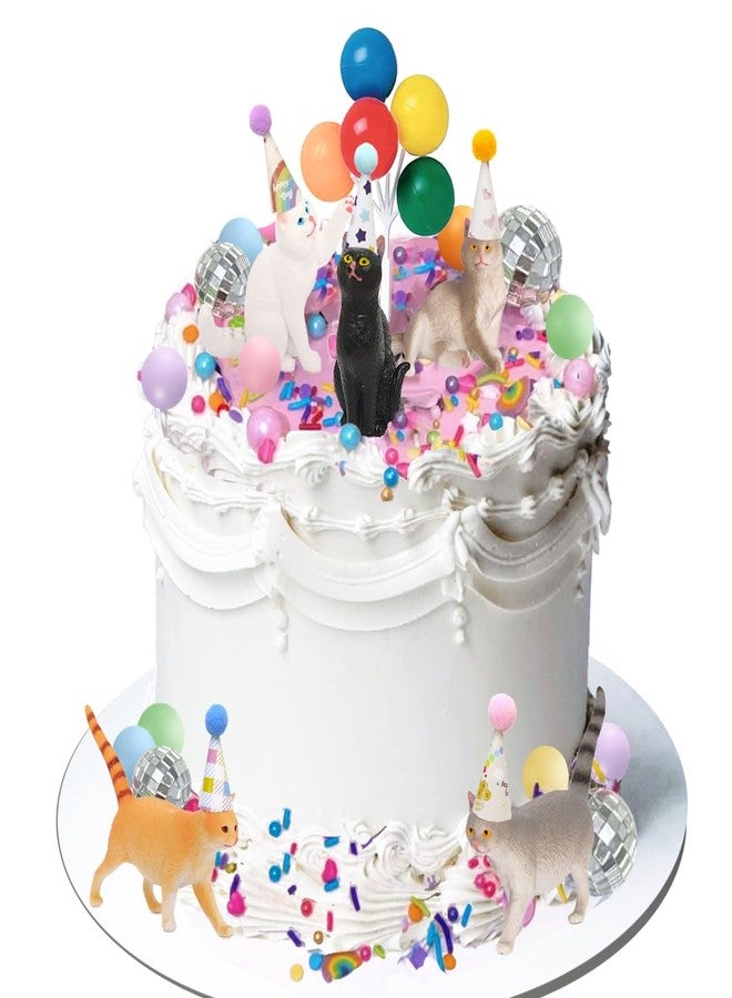 DiDida Cat Cake Toppers with Mini Hat Colorful Cake Decoration Set for Party Cat Theme - Image 3