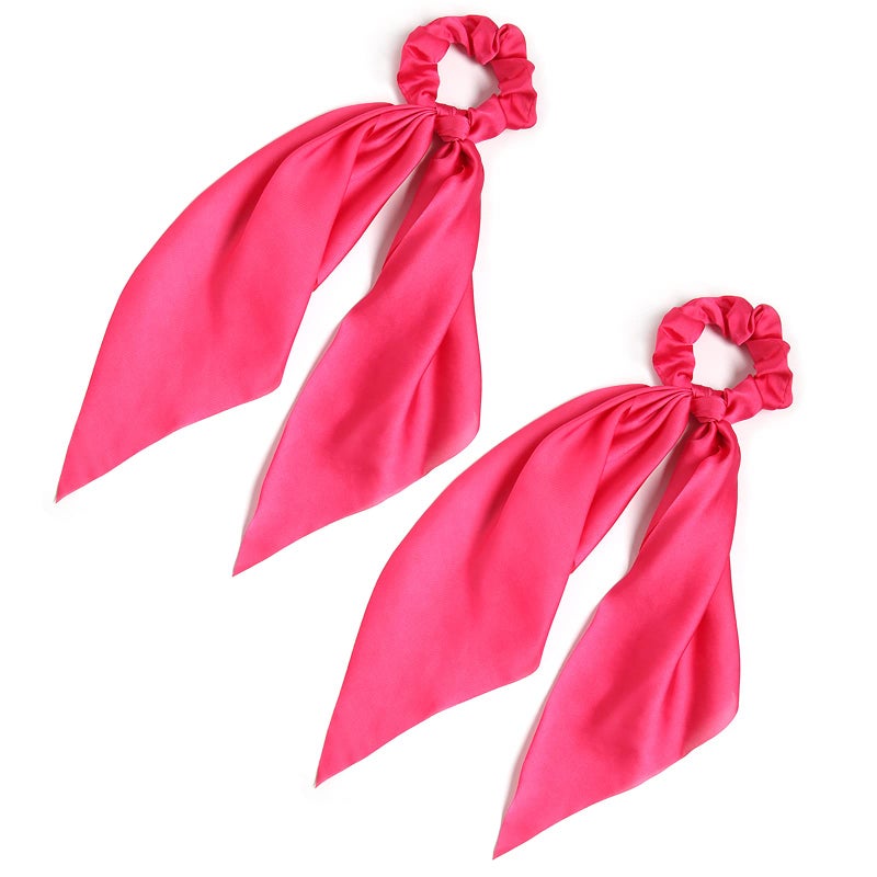 Pack of 2 Knotted Bow Hair Scrunchies Elastic Hair Scarf Black Hair Ties Bands Satin Hair Ribbon Scrunchy Red Ponytail Holder for Women and Girls Hot pink