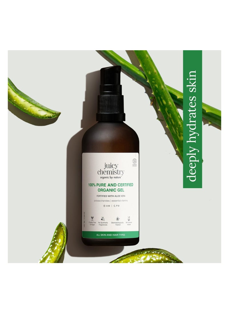 Juicy Chemistry Juicy Chemistry Aloe Vera Gel - 100 ml, Enriched With 100% Pure Aloe Vera Gel For Intense Hydration, Unscented And Ecocert Certified Organic, For Men And Women  - Image 5