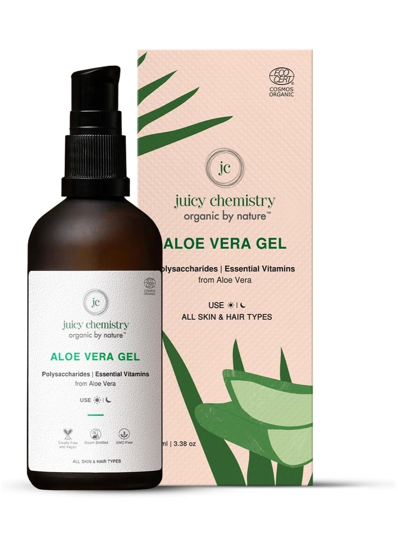 Juicy Chemistry Juicy Chemistry Aloe Vera Gel - 100 ml, Enriched With 100% Pure Aloe Vera Gel For Intense Hydration, Unscented And Ecocert Certified Organic, For Men And Women  - Image 1