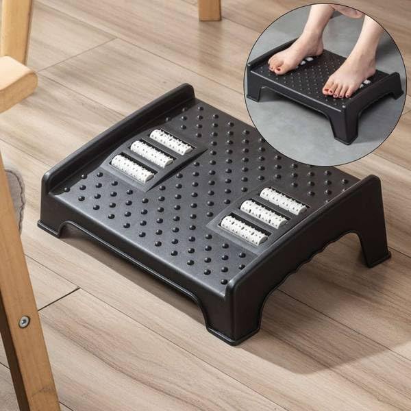 Hexwell Under Desk Footrest for Office Chair with Massage Texture and Roller Leg Resting Stool for Home Office Table Black 40x29x12 cm Footrets5050 - Image 1