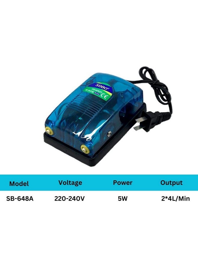 VAYINATO Sobo (Sb-648A) Energy Saving Design Air Pump for Aquarium Fish Tank with Free 3 Meter Air Tube, 2 Air Stone and 2 Check Valve, Double Outlet, Power : 5W, Output : 2 * 4L/Min - Image 2