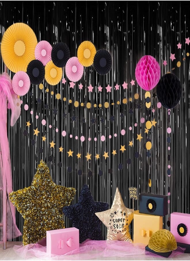 DUOBAO Foil Fringe Backdrop 2 Pack 3FTx8FT Foil Fringe Curtains Black Metallic Tinsel Foil Fringe Curtains for Party Photo Backdrop Foil Fringe Door Curtain Graduations Birthday Party Decor (Black) 