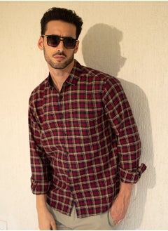 Dennis Lingo Men's Slim Fit Red Casual Cotton Spread Shirt  - Image 1