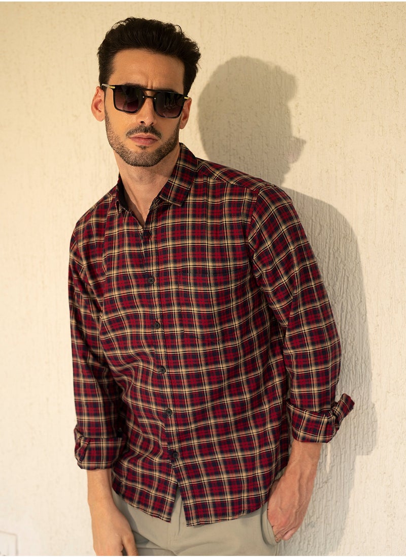 Dennis Lingo Men's Slim Fit Red Casual Cotton Spread Shirt  - Image 1