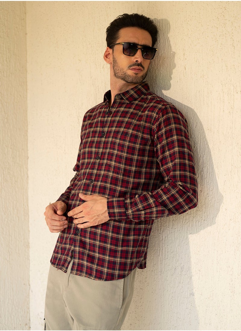 Dennis Lingo Men's Slim Fit Red Casual Cotton Spread Shirt  - Image 2