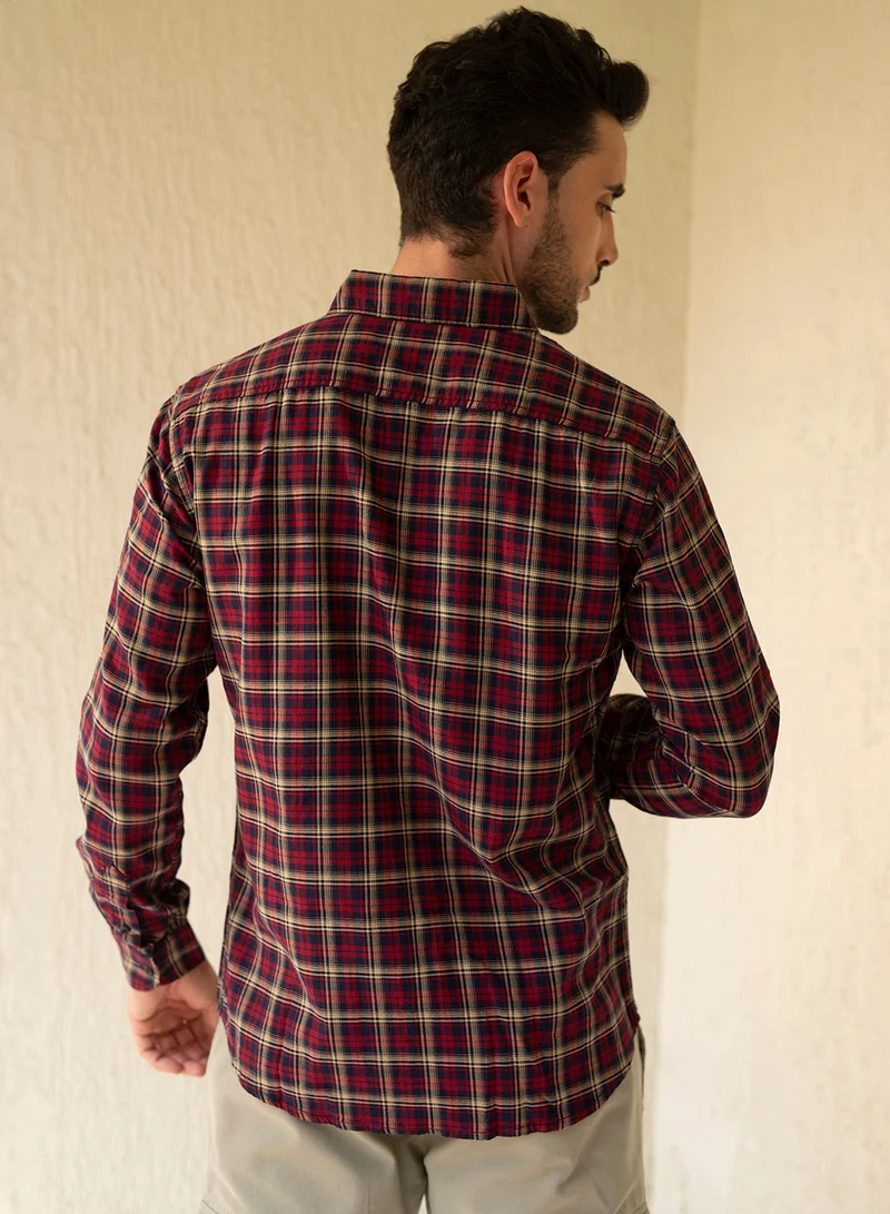 دينيس لينغو Men's Slim Fit Red Casual Cotton Spread Shirt