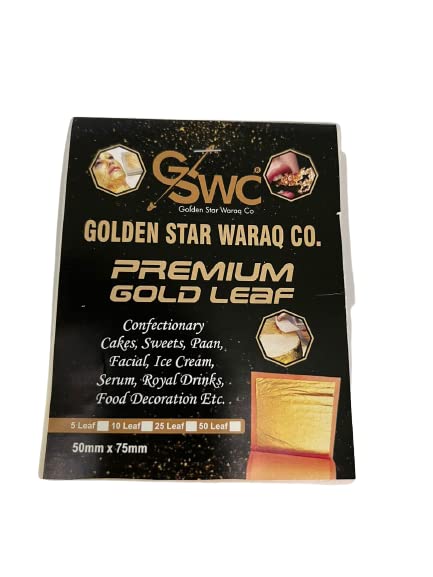 GSWC Pure Edible 24k Gold Varak Vark Golden leaf 50MMx50MM Gold Foils 25 sheets for cake sweets ayurvedic medicine face treatment anti aging spa25 sheets - Image 4