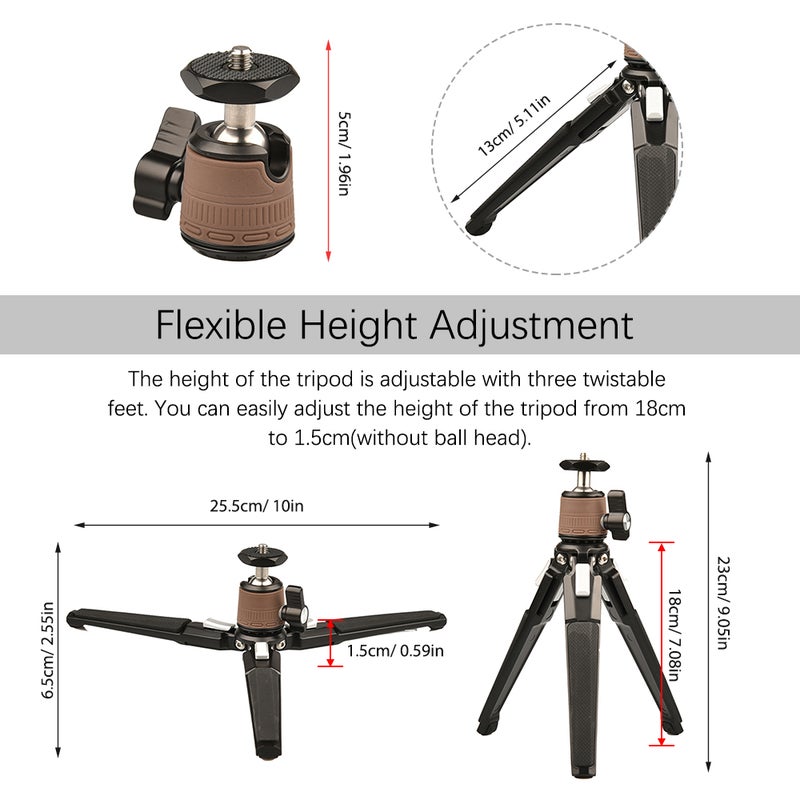 Foldable Tripod with Detachable Ball Head Aluminum Alloy 3kg/6.6lbs Load Capacity Compatible with CANON/ NIKON/ SONY Camera And DJI Gimbals - Image 2