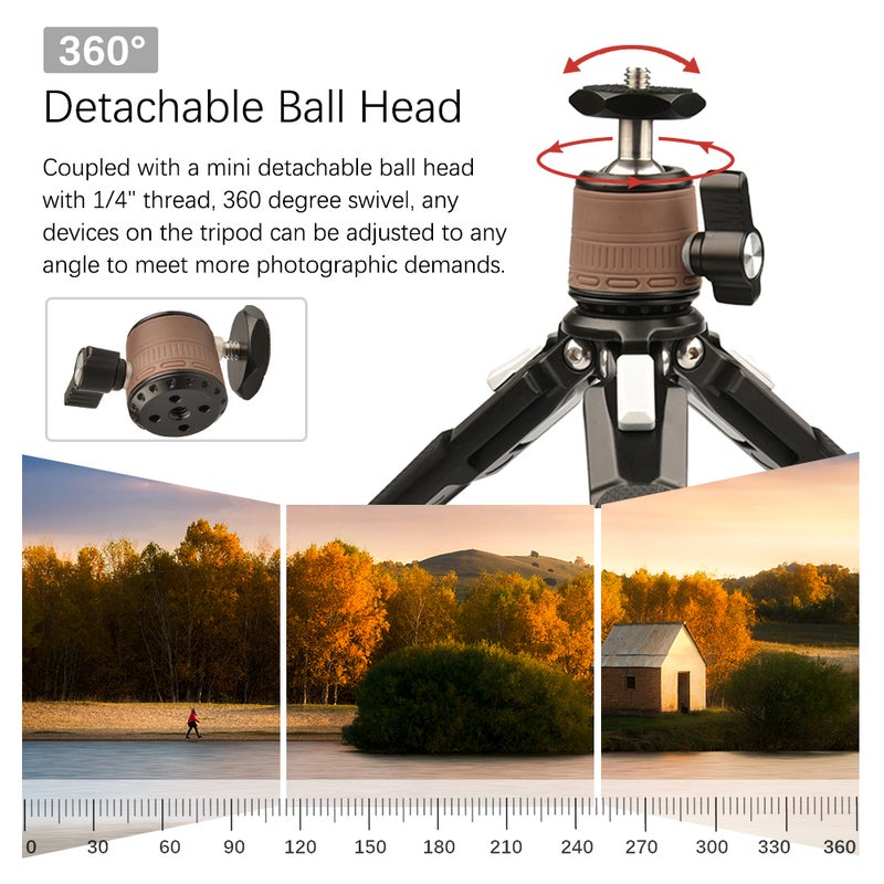 Foldable Tripod with Detachable Ball Head Aluminum Alloy 3kg/6.6lbs Load Capacity Compatible with CANON/ NIKON/ SONY Camera And DJI Gimbals - Image 3
