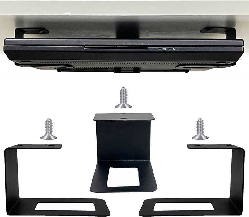 AUXPhome (3) Laptop Holder Under Desk Laptop Mount Organizer Rack Storage Shelf, Add On Under Table Laptops, Keyboard, Routers, Modems, Cable Box, Network Switch & More, Desk Accessories - Image 1