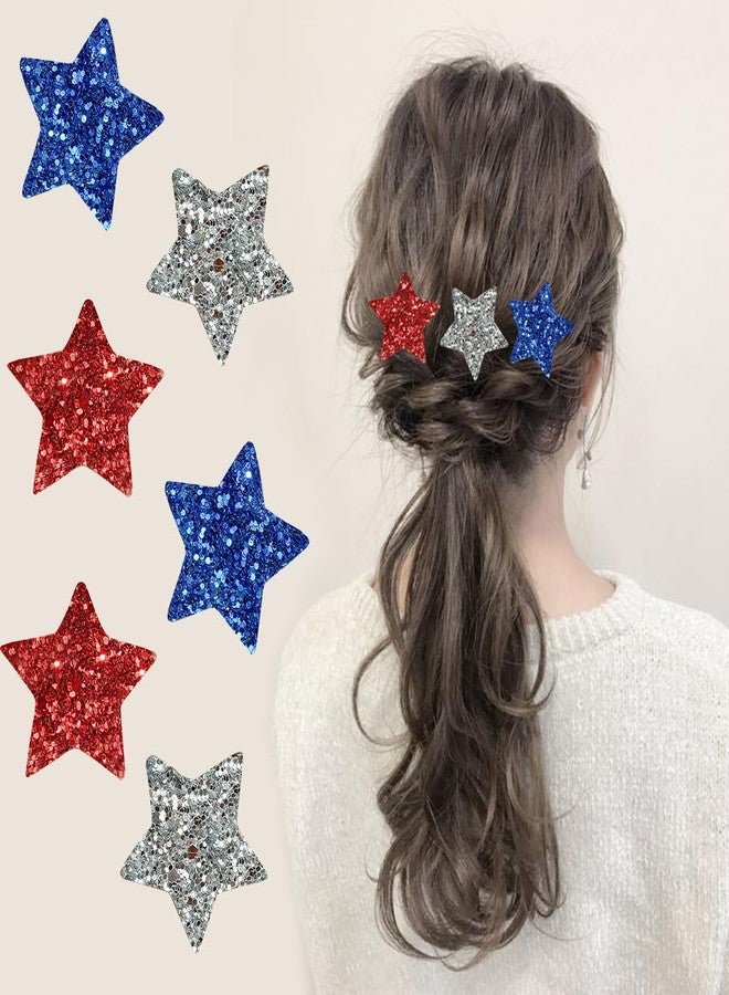 OSTTMA 6Pcs 4th of July Hair Clips, Glitter American Flag Patriotic Design Independence Day Hair Accessories, Red White Blue Star Hairpins Barrettes for Party Cheering Squad Hairs Decorations - Image 1