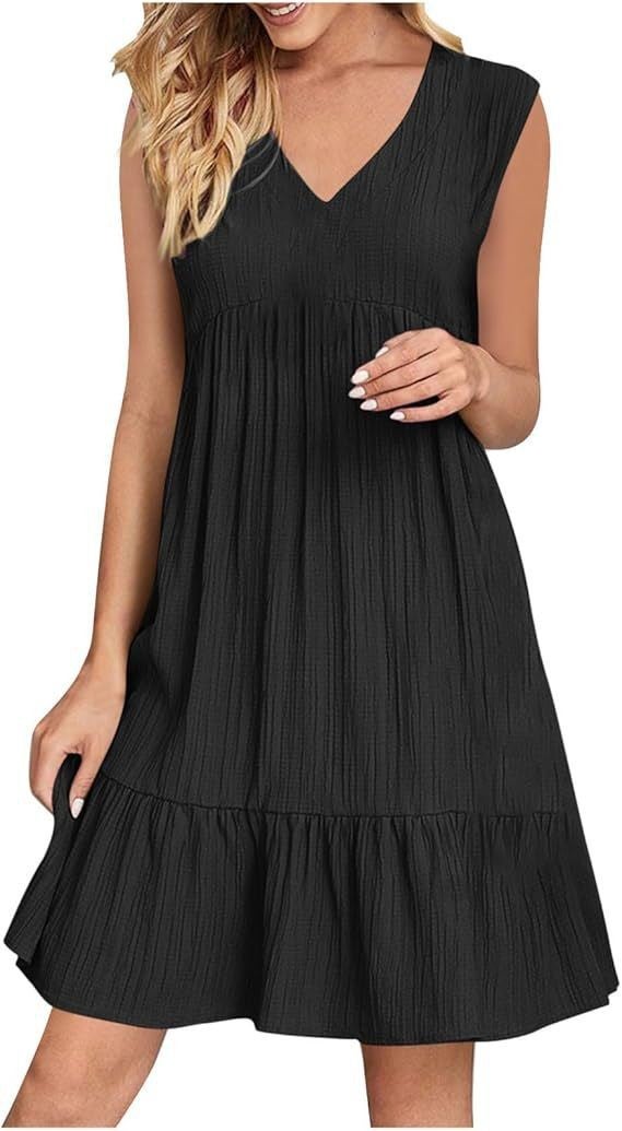 2025 Cross-Border Hot Selling Vest Dress Sleeveless V-Neck Niche Dress Temu Amazon Line Bottoming Skirt Black