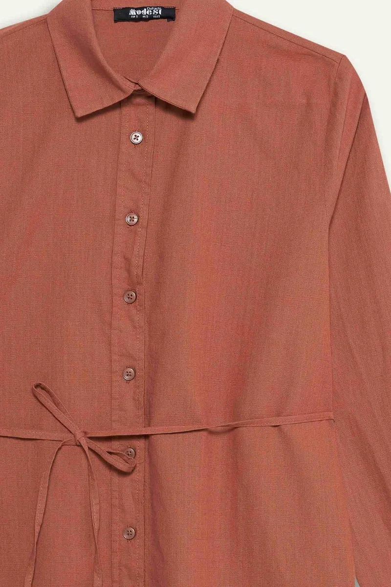 Defacto Regular Fit Poplin Tied Long Sleeve Shirt Tunic