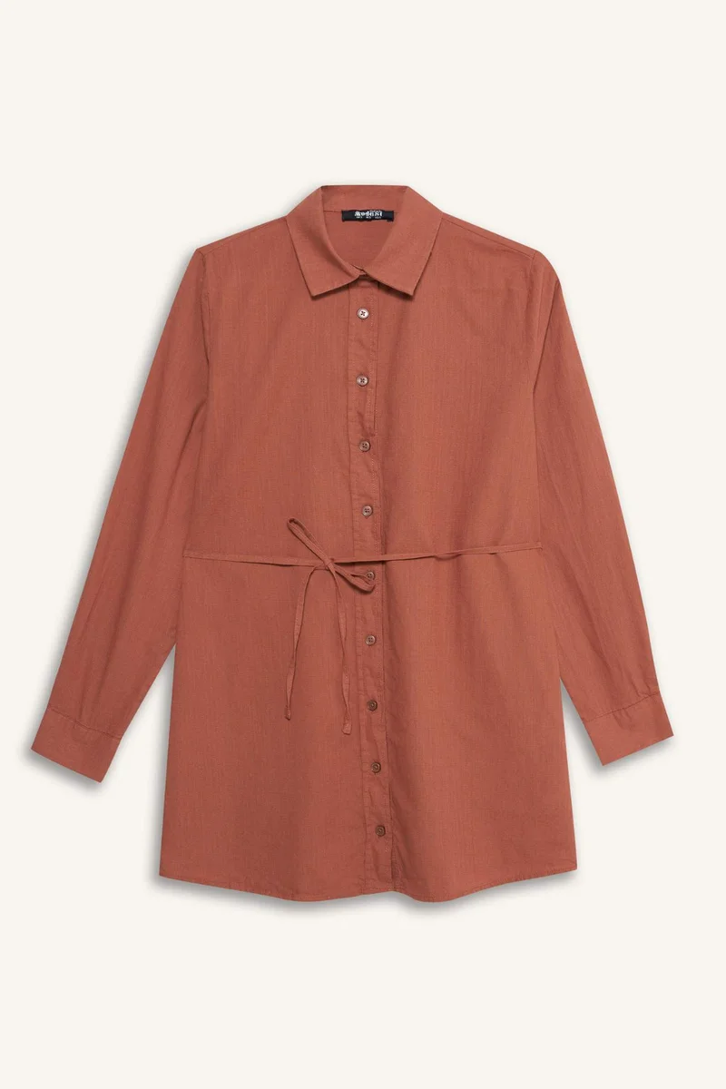 Defacto Regular Fit Poplin Tied Long Sleeve Shirt Tunic