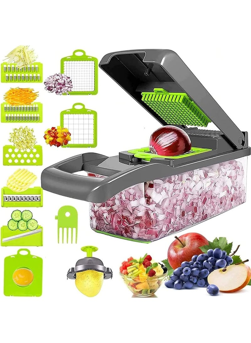 16-Piece Vegetable & Fruit Slicer – Food Chopper and Mandoline Cutter, Stainless Steel - Image 1