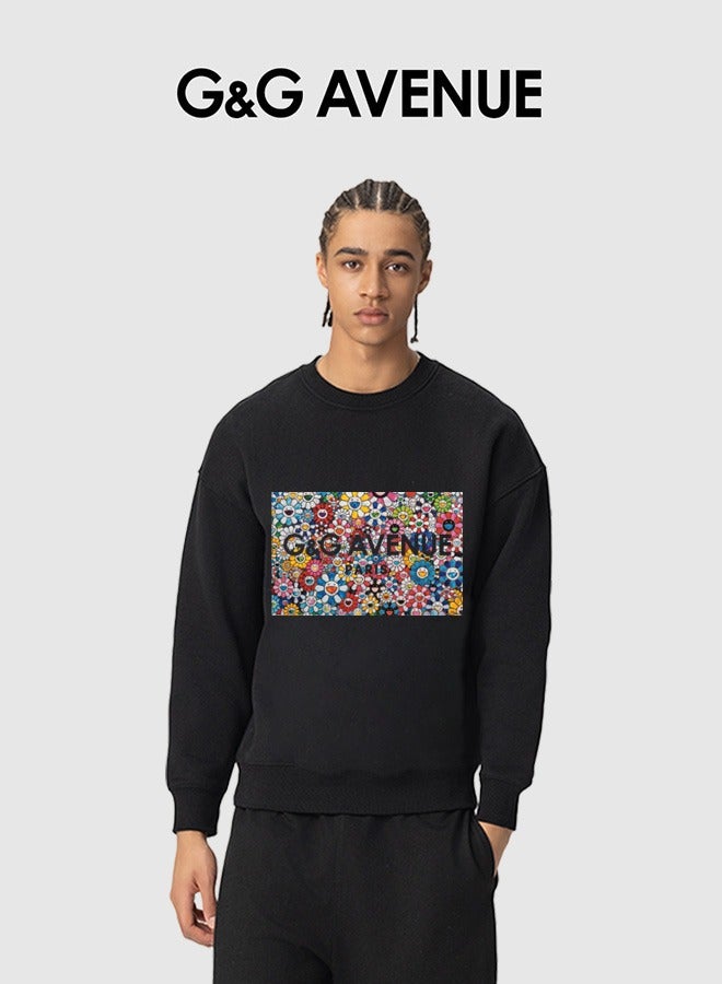 G&G AVENUE Spring and Autumn unisex round neck long sleeved loose sportswear casual style soft and comfortable long sleeved top black long sleeved hip-hop fashion sportswear  - Image 1