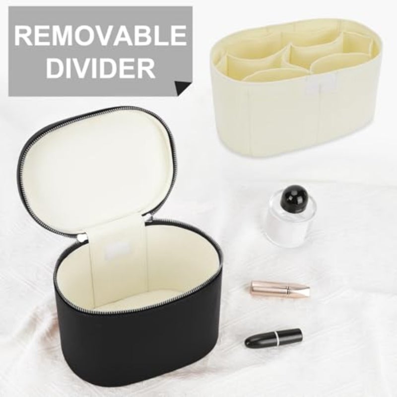 Travel toiletry bag for makeup organization, made of durable nylon, black color, features removable divider and portable compact design - Image 4