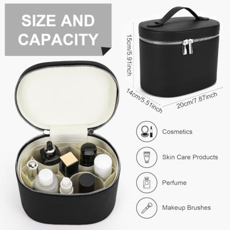 Travel toiletry bag for makeup organization, made of durable nylon, black color, features removable divider and portable compact design - Image 3