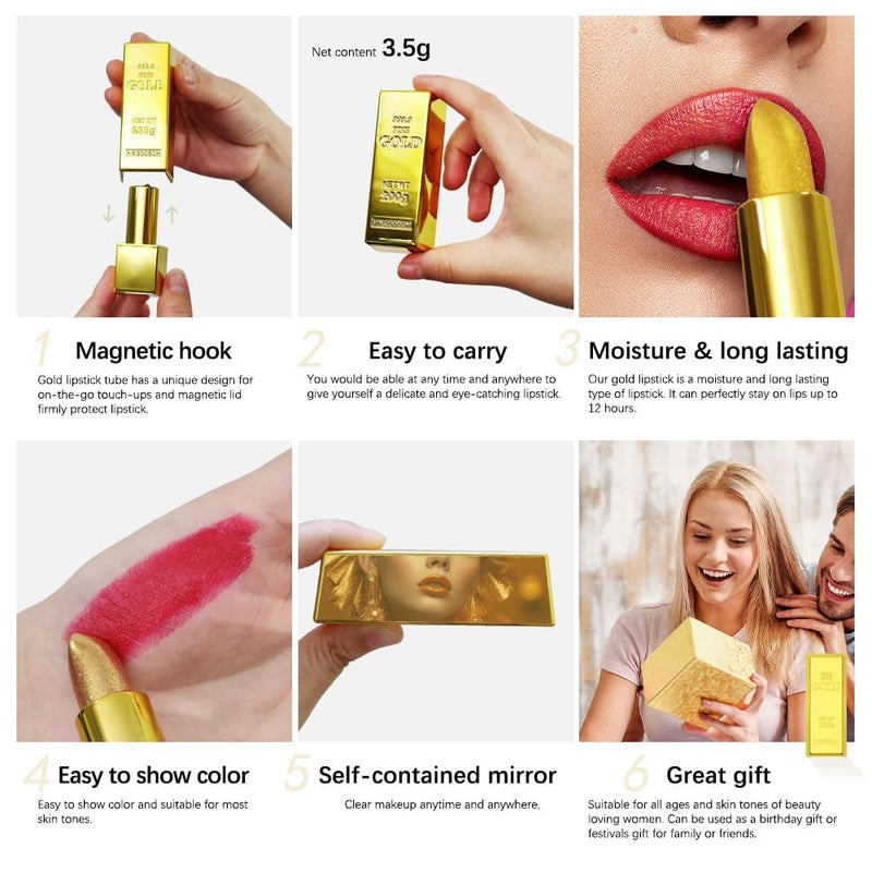 BEUKING Gold Lipstick Velvet Nude Red Pink Lip Tint Non-Smudge High Pigment Not Fade Smooth Long-Lasting Wear Non-Stick Cup Waterproof Matte Lady Lip Gloss for Girl Women Lady Daily Lip Makeup (#3) - Image 4