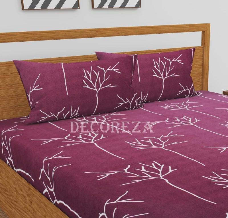 DECOREZA 280 TC Cotton Feel All Around Elastic Fitted Bedsheets,Elastic Fitted Bedsheets Queen Size,Bedsheet for Double Bed Elastic Fitted with 2 Pillow Covers,Size - 60 x 78 x 8 Inch,Maroon Tree - Image 4