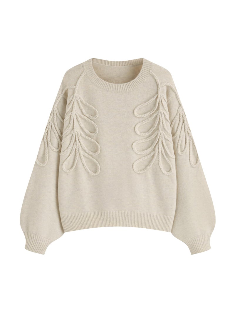 CIDER Women's Oversized Sweaters Long Sleeve Round Neck Tops Knit Pullover Sweater Beige - Image 1