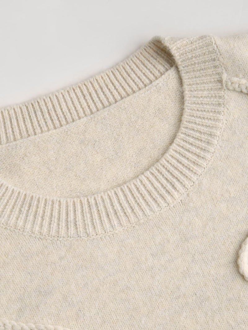 CIDER Women's Oversized Sweaters Long Sleeve Round Neck Tops Knit Pullover Sweater Beige - Image 2