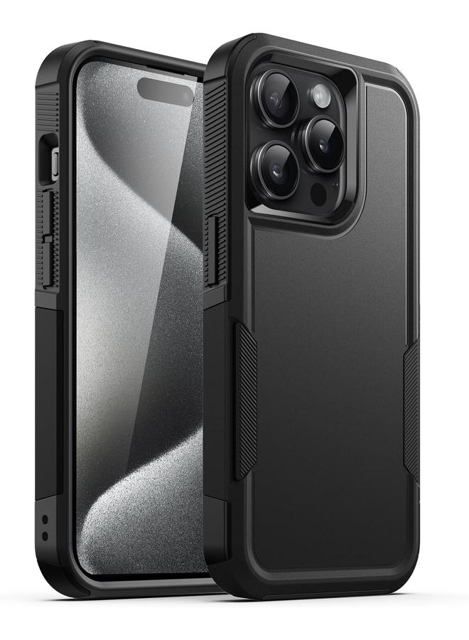 جي تيك حافظة لهاتف آيفون 15 برو ماكس مقاس 6.7 بوصة، طبقة مزدوجة متينة للحماية من الصدمات، غطاء هاتف قوي واقٍ مع ظهر غير لامع أسود - Image 1