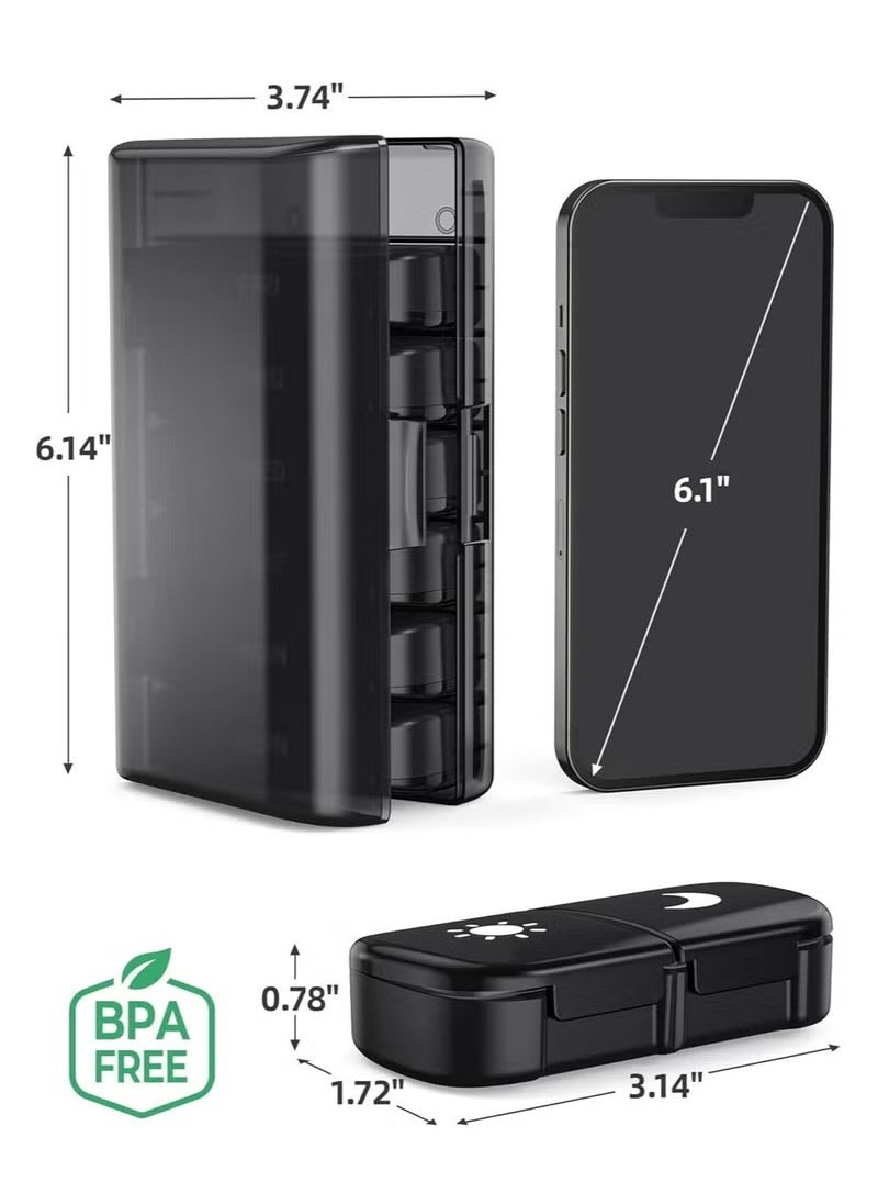 Generic Extra Large Weekly Pill Organizer, 2 Daily, Single Side Opening Pill Box, 7 Days Convenient Pill Storage, Black Privacy AM PM Pill Box for Vitamins, Medications, Supplements, Fish Oil (Black)  - Image 2