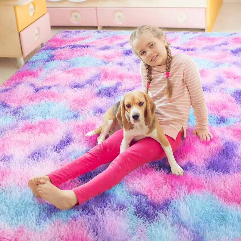 AROGAN Soft Rainbow Area Rugs for Girls Room 3x5 Feet, Fluffy Cute Colorful Princess Carpet for Kids Teens Nursery Toddler,Bedroom Hot Pink - Image 5