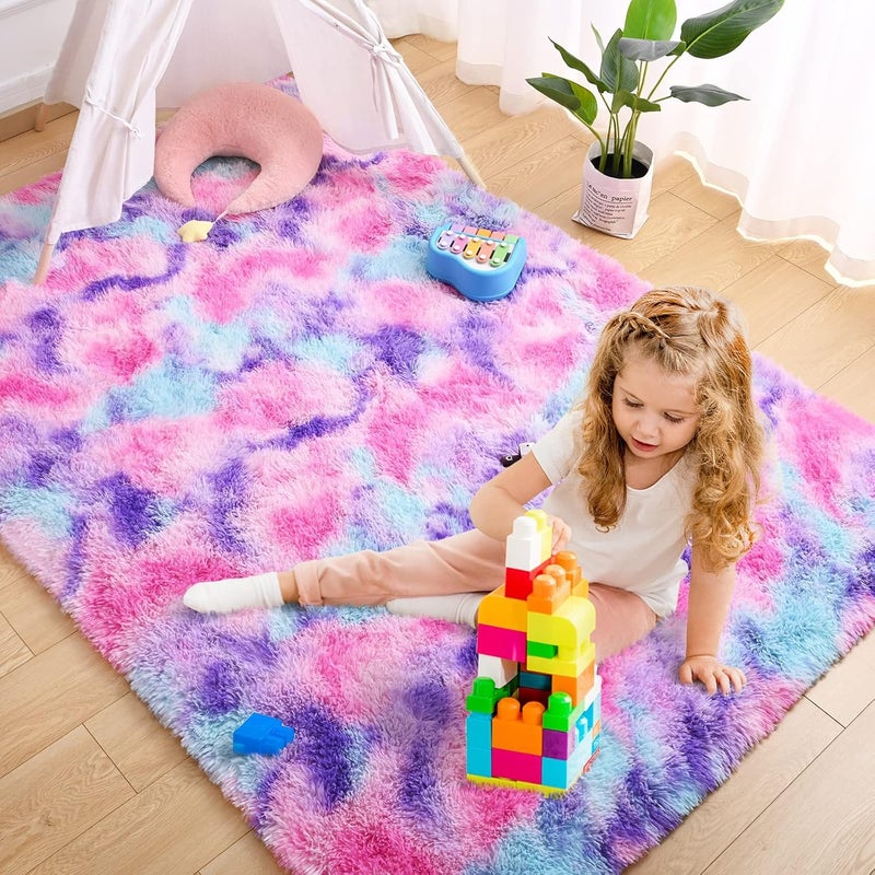 AROGAN Soft Rainbow Area Rugs for Girls Room 3x5 Feet, Fluffy Cute Colorful Princess Carpet for Kids Teens Nursery Toddler,Bedroom Hot Pink - Image 4