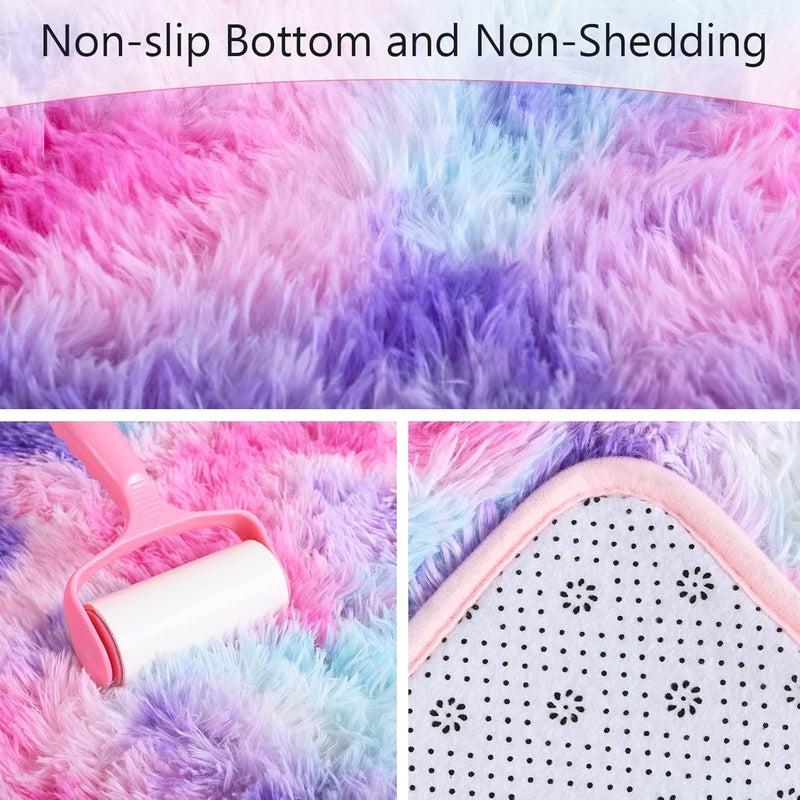 AROGAN Soft Rainbow Area Rugs for Girls Room 3x5 Feet, Fluffy Cute Colorful Princess Carpet for Kids Teens Nursery Toddler,Bedroom Hot Pink - Image 2