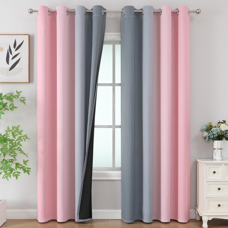 Estelar Textiler Pink and Grey Blackout Curtains 84 inch Length,Ombre Full Room Darkening Window Curtains for Living Room,Grommet Thermal Insulated Drapes,Light Blocking Curtains for Girls Bedroom,52x84 Inch, 2 Panels - Image 1
