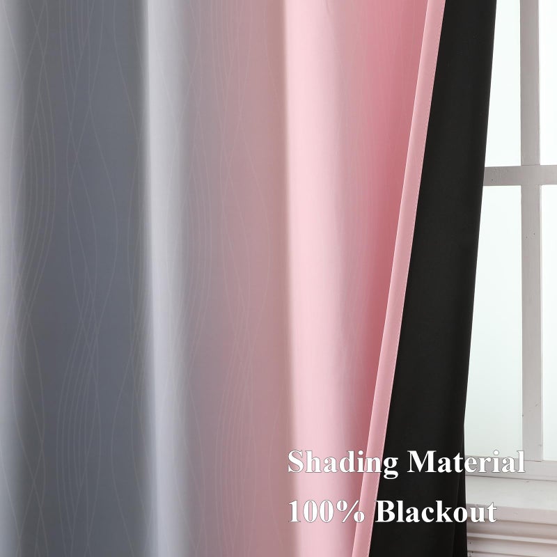 Estelar Textiler Pink and Grey Blackout Curtains 84 inch Length,Ombre Full Room Darkening Window Curtains for Living Room,Grommet Thermal Insulated Drapes,Light Blocking Curtains for Girls Bedroom,52x84 Inch, 2 Panels - Image 5