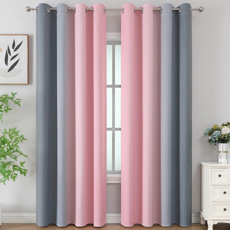 Estelar Textiler Pink and Grey Blackout Curtains 84 inch Length,Ombre Full Room Darkening Window Curtains for Living Room,Grommet Thermal Insulated Drapes,Light Blocking Curtains for Girls Bedroom,52x84 Inch, 2 Panels - Image 2