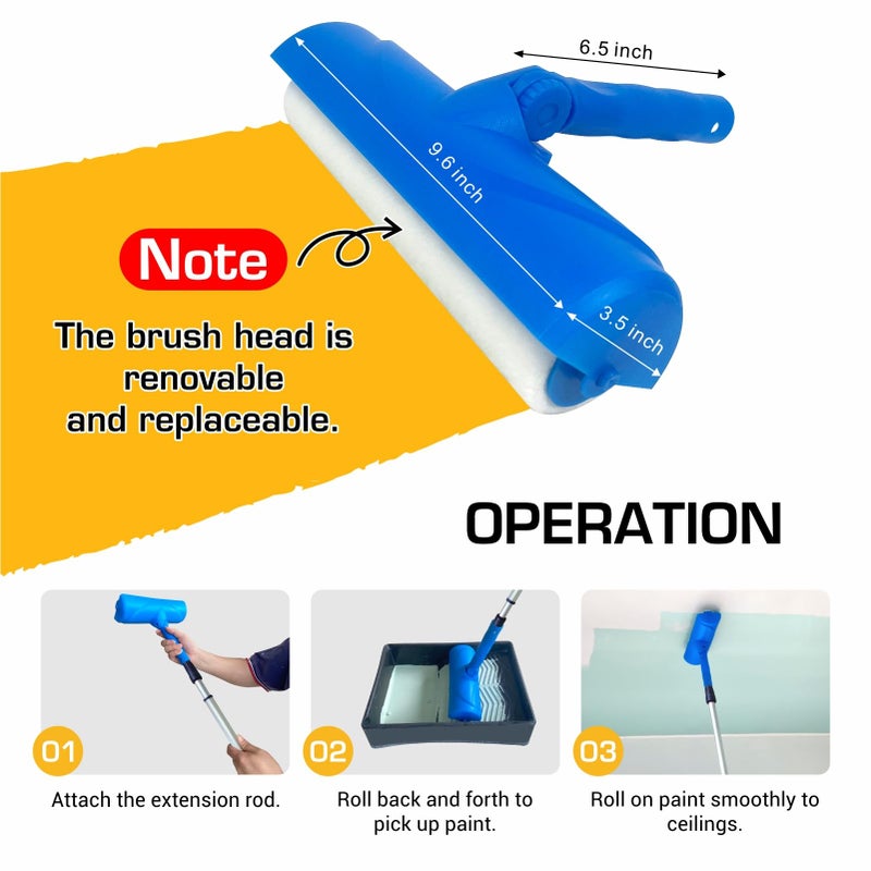 Nichiyo 10 Inch Ceiling Paint Roller with Shield Roller and Shield with Adjustable Head Ceiling Paint Rollers No Drip Roller Splatter-Free Brush Paint Brush for Painting Ceilings Wall (EL01152) - Image 4