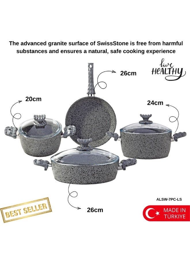 ALFA 7 Piece Swiss Stone Granite Cookware Set Non Stick Induction Base Premium Kitchen Pots and Pans Set Made in Türkiye - Image 3