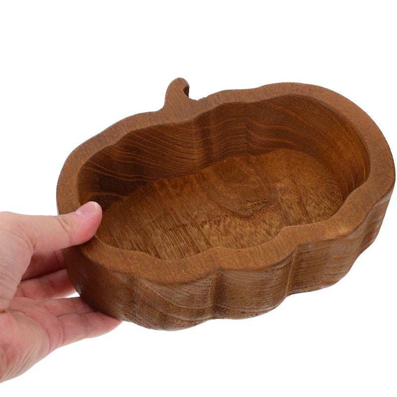Wooden Pumpkin Design Fruit Bowl and Serving Tray Set Deep Brown for Home Kitchen - Image 5