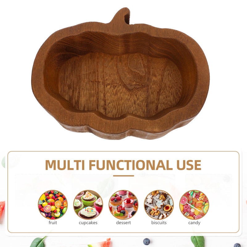 Wooden Pumpkin Design Fruit Bowl and Serving Tray Set Deep Brown for Home Kitchen - Image 4